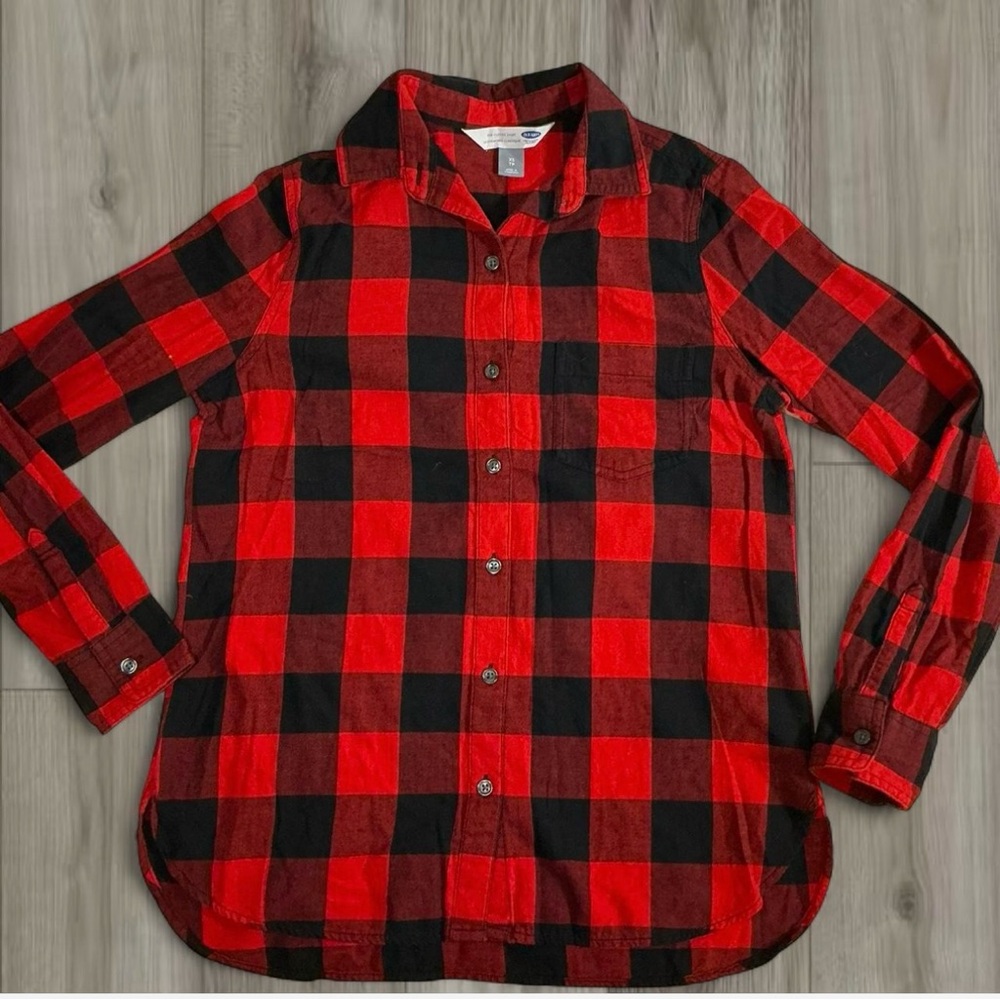 Old Navy Red and Black Plaid Button Down Shirt